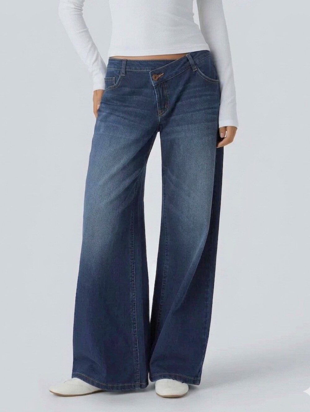 NWT Petite HALARA Dark Blue Wide-Leg Jeans
